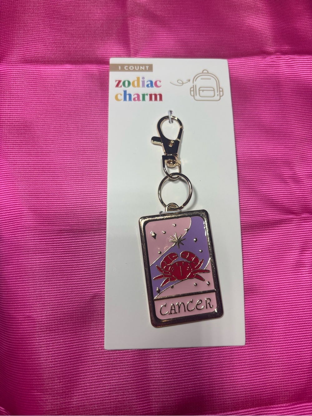 New Bag Charm Zodiac Charm Cancer Enamel Keychain - Pink & Purple